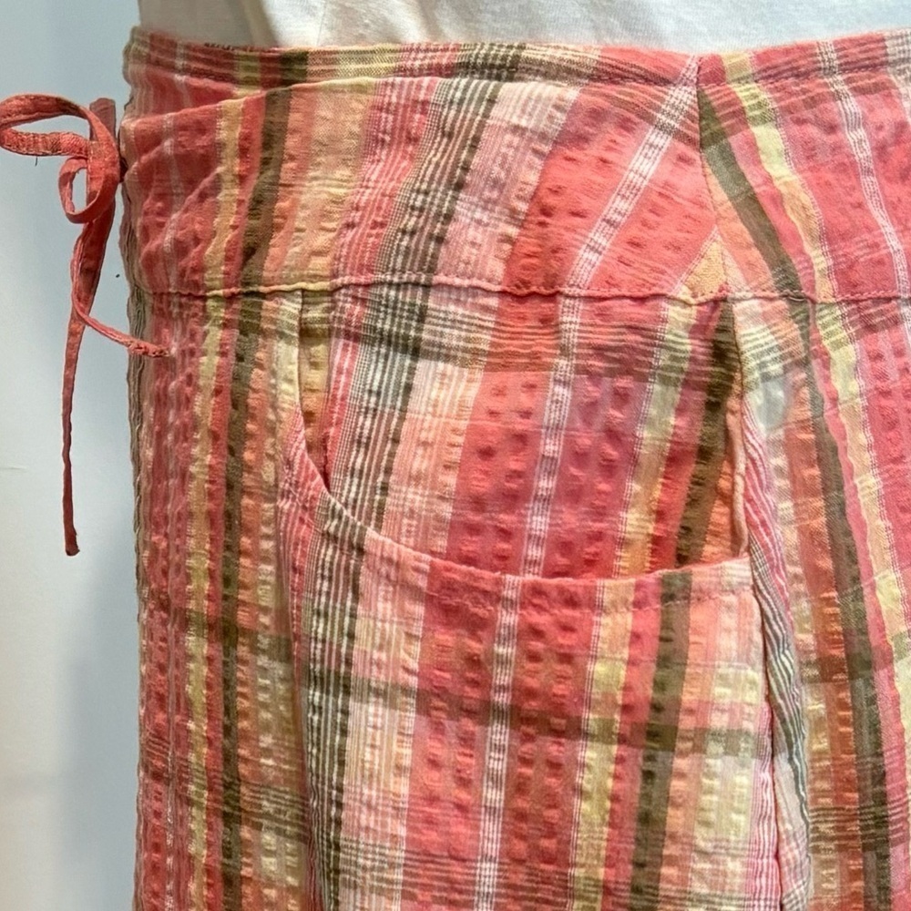 J PETERMAN 90s PINK & OLIVE GREEN PLAID SEERSUCKER PENCIL MIDI SKIRT SZ 12 - Picture 6 of 9